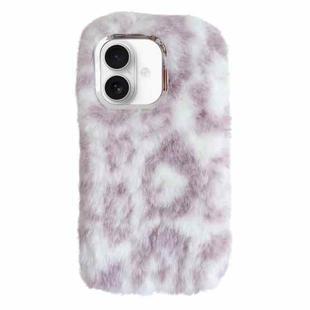 For iPhone 16 Leopard Print Plush TPU Phone Case(Purple)