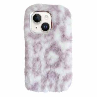 For iPhone 15 Plus Leopard Print Plush TPU Phone Case(Purple)