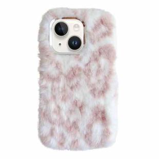 For iPhone 15 Plus Leopard Print Plush TPU Phone Case(Pink)