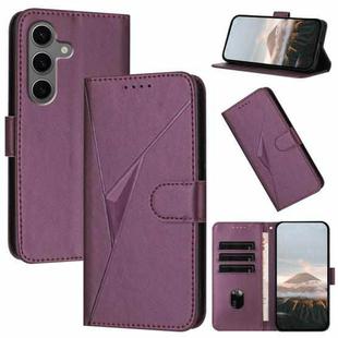 For Samsung Galaxy S25+ 5G Triangle Pattern Buckle Clasp Leather Phone Case(Dark Purple)