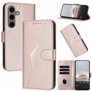 For Samsung Galaxy S25+ 5G Triangle Pattern Buckle Clasp Leather Phone Case(Rose Gold)
