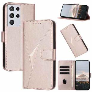 For Samsung Galaxy S21 Ultra 5G Triangle Pattern Buckle Clasp Leather Phone Case(Rose Gold)