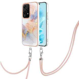 For Honor 200 Lite Global Electroplating Pattern IMD TPU Shockproof Case with Neck Lanyard(Milky Way White Marble)