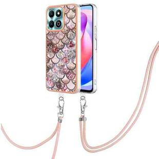 For Honor X6b Electroplating Pattern IMD TPU Shockproof Case with Neck Lanyard(Pink Scales)