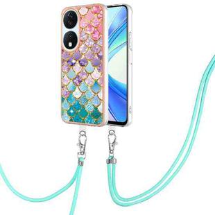 For Honor X7b 4G / 5G Electroplating Pattern IMD TPU Shockproof Case with Neck Lanyard(Colorful Scales)