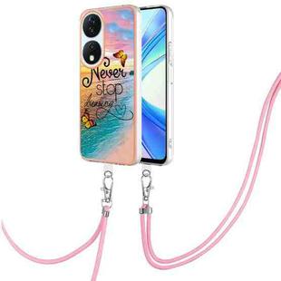 For Honor X7b 4G / 5G Electroplating Pattern IMD TPU Shockproof Case with Neck Lanyard(Dream Chasing Butterfly)