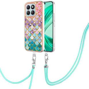 For Honor X8b Electroplating Pattern IMD TPU Shockproof Case with Neck Lanyard(Colorful Scales)