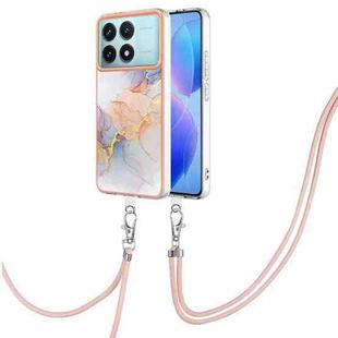 For Xiaomi Poco F6 Pro 5G Electroplating Pattern IMD TPU Shockproof Case with Neck Lanyard(Milky Way White Marble)