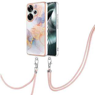 For Xiaomi Poco F6 5G Electroplating Pattern IMD TPU Shockproof Case with Neck Lanyard(Milky Way White Marble)