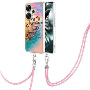 For Xiaomi Poco F6 5G Electroplating Pattern IMD TPU Shockproof Case with Neck Lanyard(Dream Chasing Butterfly)