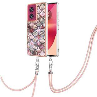 For Motorola Edge 50 Fusion Electroplating Pattern IMD TPU Shockproof Case with Neck Lanyard(Pink Scales)