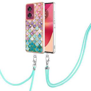 For Motorola Edge 50 Fusion Electroplating Pattern IMD TPU Shockproof Case with Neck Lanyard(Colorful Scales)