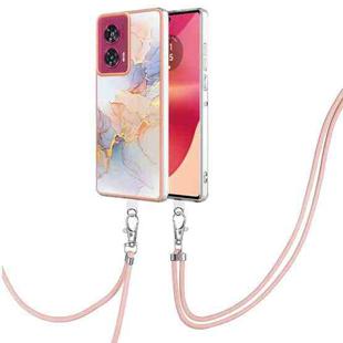 For Motorola Edge 50 Fusion Electroplating Pattern IMD TPU Shockproof Case with Neck Lanyard(Milky Way White Marble)