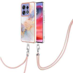 For Motorola Edge 50 Pro Electroplating Pattern IMD TPU Shockproof Case with Neck Lanyard(Milky Way White Marble)