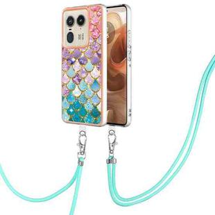 For Motorola Edge 50 Ultra Electroplating Pattern IMD TPU Shockproof Case with Neck Lanyard(Colorful Scales)