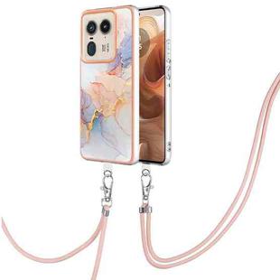 For Motorola Edge 50 Ultra Electroplating Pattern IMD TPU Shockproof Case with Neck Lanyard(Milky Way White Marble)