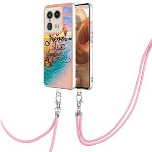 For Motorola Edge 50 Ultra Electroplating Pattern IMD TPU Shockproof Case with Neck Lanyard(Dream Chasing Butterfly)