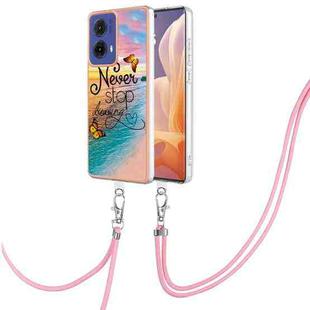 For Motorola Moto G85 Electroplating Pattern IMD TPU Shockproof Case with Neck Lanyard(Dream Chasing Butterfly)