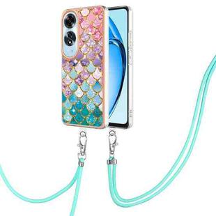 For OPPO A60 Electroplating Pattern IMD TPU Shockproof Case with Neck Lanyard(Colorful Scales)