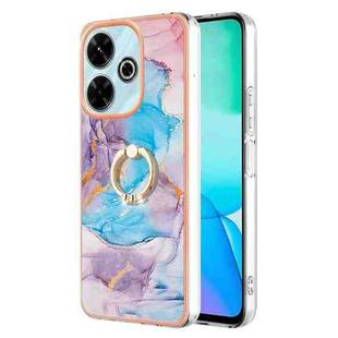 For Redmi 13 4G Electroplating Pattern IMD TPU Shockproof Case with Rhinestone Ring Holder(Milky Way Blue Marble)