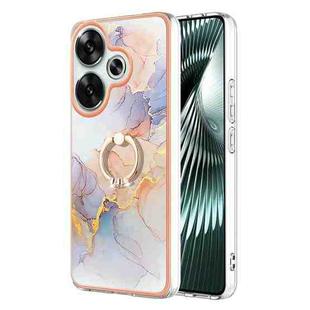 For Xiaomi Poco F6 5G Electroplating Pattern IMD TPU Shockproof Case with Rhinestone Ring Holder(Milky Way White Marble)