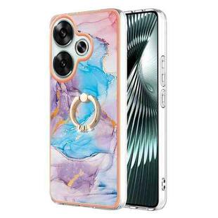 For Xiaomi Poco F6 5G Electroplating Pattern IMD TPU Shockproof Case with Rhinestone Ring Holder(Milky Way Blue Marble)