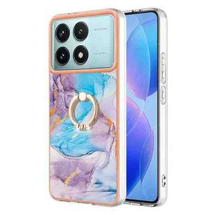 For Xiaomi Poco F6 Pro 5G Electroplating Pattern IMD TPU Shockproof Case with Rhinestone Ring Holder(Milky Way Blue Marble)