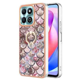 For Honor X6b Electroplating Pattern IMD TPU Shockproof Case with Rhinestone Ring Holder(Pink Scales)