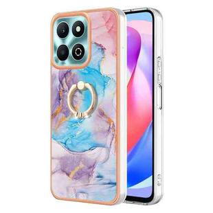 For Honor X6b Electroplating Pattern IMD TPU Shockproof Case with Rhinestone Ring Holder(Milky Way Blue Marble)