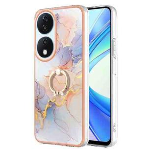 For Honor X7b 4G / 5G Electroplating Pattern IMD TPU Shockproof Case with Rhinestone Ring Holder(Milky Way White Marble)