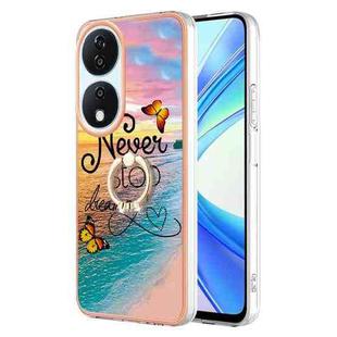 For Honor X7b 4G / 5G Electroplating Pattern IMD TPU Shockproof Case with Rhinestone Ring Holder(Dream Chasing Butterfly)