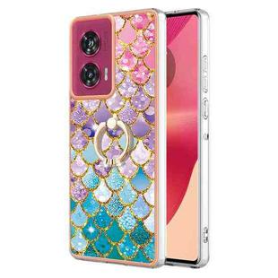 For Motorola Edge 50 Fusion Electroplating Pattern IMD TPU Shockproof Case with Rhinestone Ring Holder(Colorful Scales)