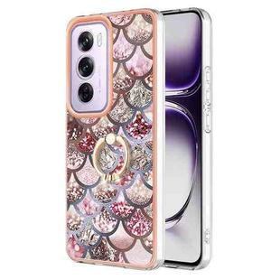 For OPPO Reno12 Pro Global Electroplating Pattern IMD TPU Shockproof Case with Rhinestone Ring Holder(Pink Scales)