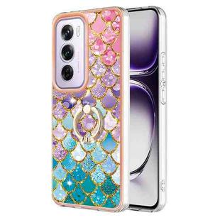 For OPPO Reno12 Pro Global Electroplating Pattern IMD TPU Shockproof Case with Rhinestone Ring Holder(Colorful Scales)