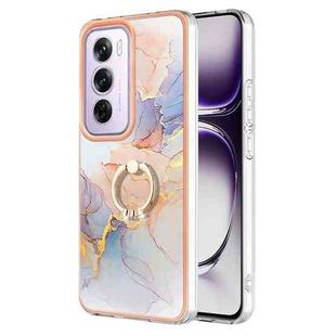 For OPPO Reno12 Pro Global Electroplating Pattern IMD TPU Shockproof Case with Rhinestone Ring Holder(Milky Way White Marble)