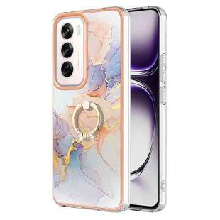 For OPPO Reno12 Global Electroplating Pattern IMD TPU Shockproof Case with Rhinestone Ring Holder(Milky Way White Marble)