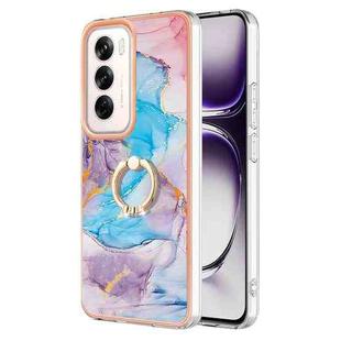 For OPPO Reno12 Global Electroplating Pattern IMD TPU Shockproof Case with Rhinestone Ring Holder(Milky Way Blue Marble)