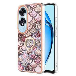 For OPPO A60 Electroplating Pattern IMD TPU Shockproof Case with Rhinestone Ring Holder(Pink Scales)