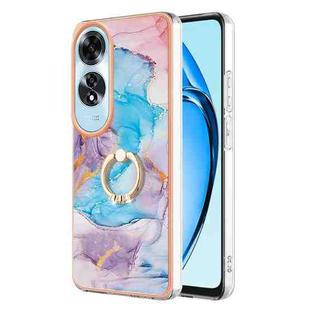 For OPPO A60 Electroplating Pattern IMD TPU Shockproof Case with Rhinestone Ring Holder(Milky Way Blue Marble)