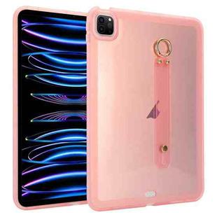 For iPad Pro 12.9 2022 / 2021 / 2020 Wristband Holder PC Hybrid TPU Soft Tablet Case(Pink)