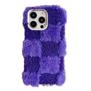 For iPhone 16 Pro Max Square Grid Plush TPU Phone Case(Dark Purple)