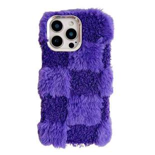 For iPhone 16 Pro Square Grid Plush TPU Phone Case(Dark Purple)