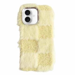 For iPhone 16 Plus Square Grid Plush TPU Phone Case(Yellow)