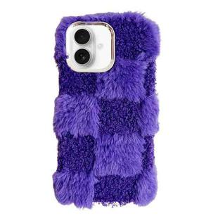 For iPhone 16 Square Grid Plush TPU Phone Case(Dark Purple)