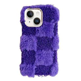 For iPhone 15 Plus Square Grid Plush TPU Phone Case(Dark Purple)