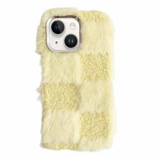 For iPhone 15 Plus Square Grid Plush TPU Phone Case(Yellow)