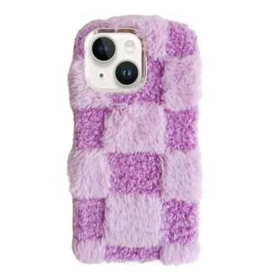 For iPhone 15 Plus Square Grid Plush TPU Phone Case(Light Purple)