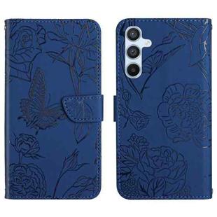 For Samsung Galaxy S25 5G Skin Feel Butterfly Embossed Flip Leather Phone Case(Blue)