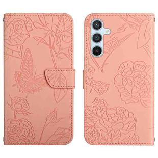 For Samsung Galaxy S25 5G Skin Feel Butterfly Embossed Flip Leather Phone Case(Pink)