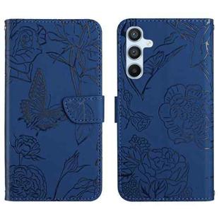 For Samsung Galaxy S25+ 5G Skin Feel Butterfly Embossed Flip Leather Phone Case(Blue)